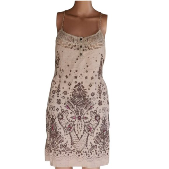 Vintage 1980s Free People Boho Crochet Lace Mini Dress Size 8 – Ivory & Charcoal - Picture 1 of 11